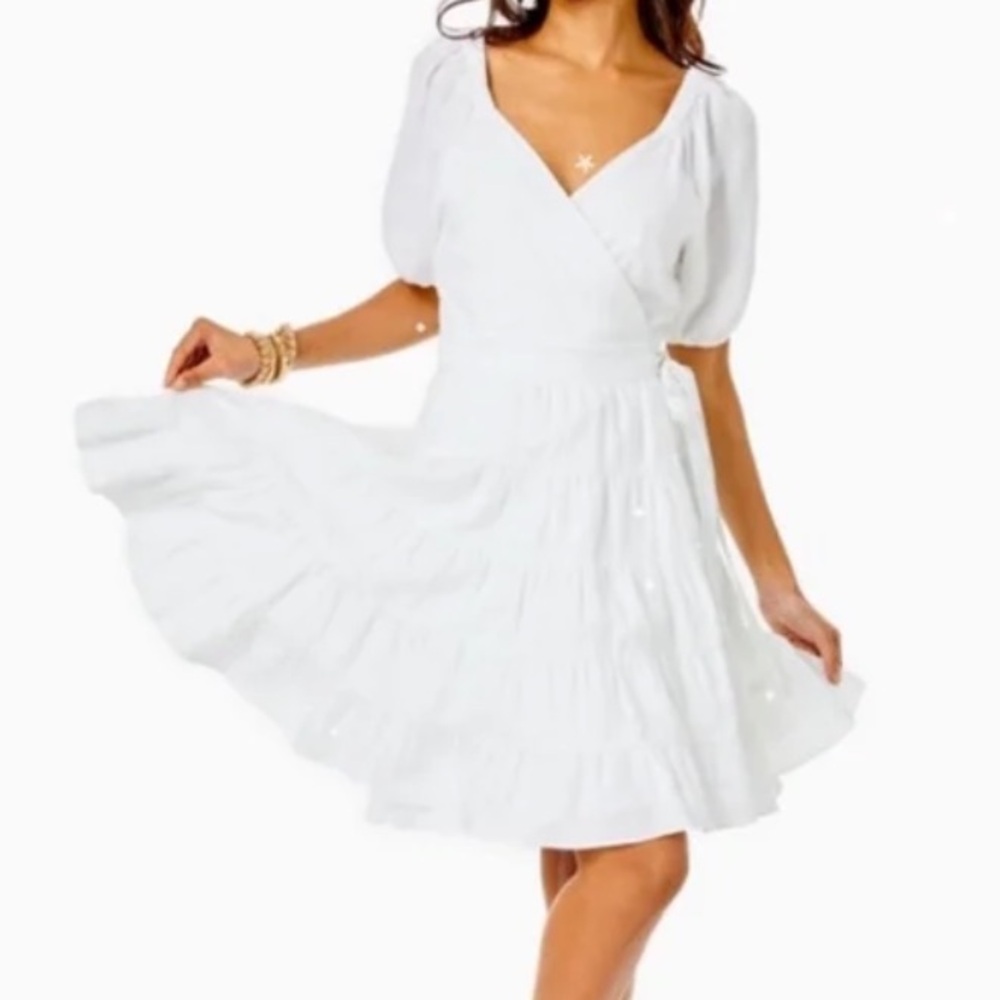 New Lilly Pulitzer Iralee Linen Wrap Dress - Picture 5 of 15